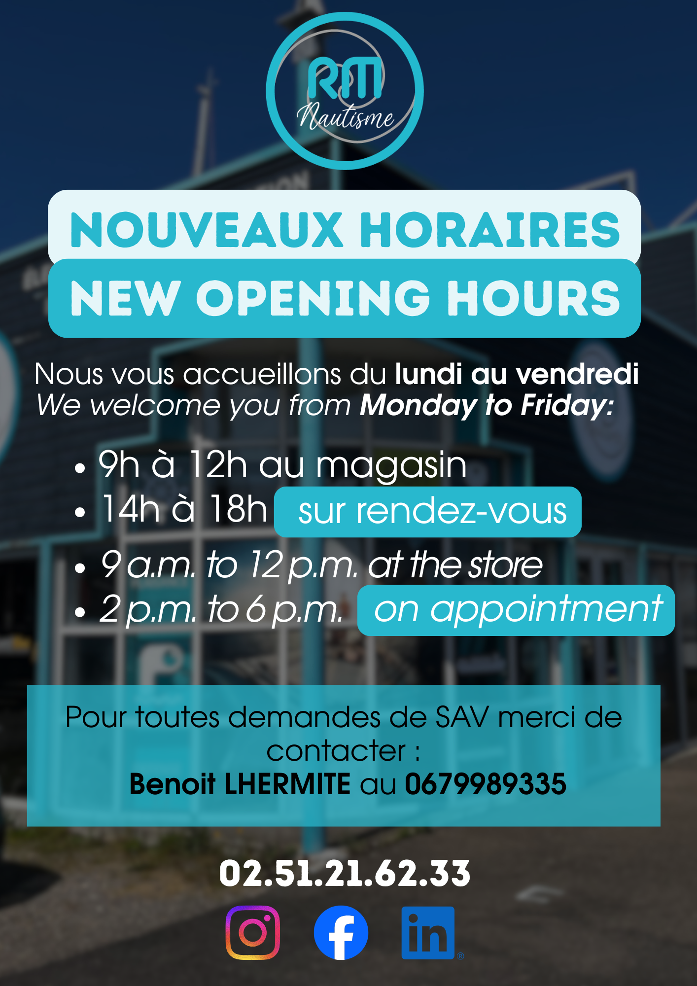 Nouveaux horaires - New opening hours